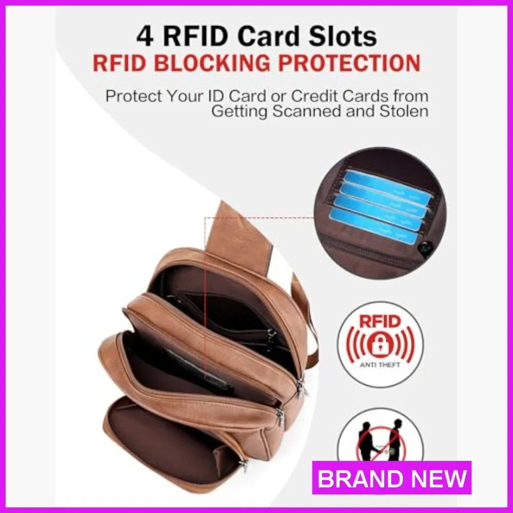 PU Leather Crossbody Sling Bag Multi-Pocket Travel Purse Adjustable Strap - Picture 3 of 6